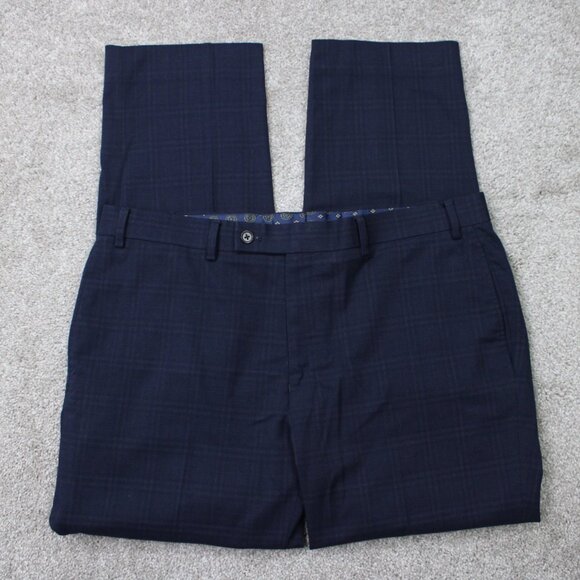 LAUREN Ralph Lauren Dress Pants Mens 36x30 Blue Flat Front Poly/Viscose Stretch - Picture 1 of 13